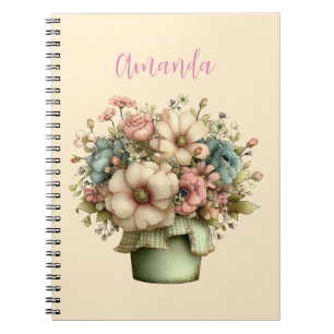 Whimsical Flowers in a Planter Pot Cute Notebook