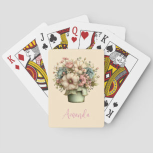 Whimsical Flowers in a Planter Pot Cute Playing Cards