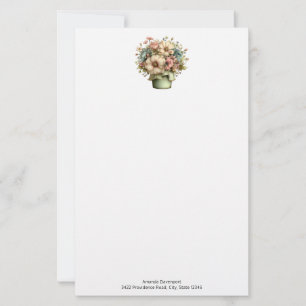 Whimsical Flowers in a Planter Pot Cute Stationery