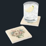 Whimsical Flowers in a Planter Pot Cute Stone Coaster<br><div class="desc">A stone coaster with a cute image. Blue. pink and cream colored flowers with green leaves. Set inside a green flower pot with a green plaid cloth hanging over the side.</div>