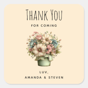 Whimsical Flowers in a Planter Pot Cute Thank You Square Sticker