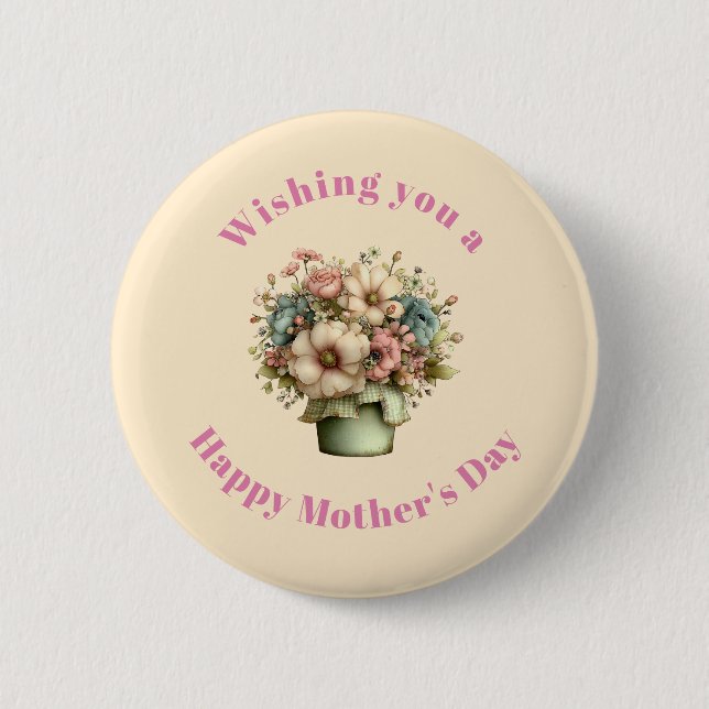 Whimsical Flowers in a Planter Pot Mother's Day 2 Inch Round Button (Front)