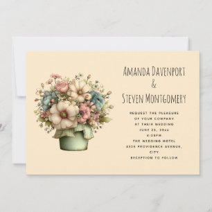 Whimsical Flowers in a Planter Pot Wedding Invitation