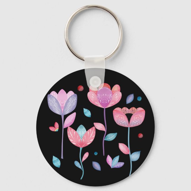 Whimsical Flowers  Keychain (Front)