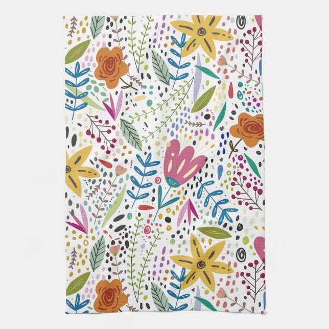 Whimsical Flowers Kitchen Towel (Vertical)