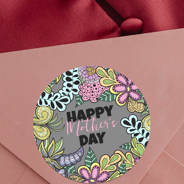Whimsical Flowers Leaves Botanical Mother's Day Classic Round Sticker (Creator Uploaded)