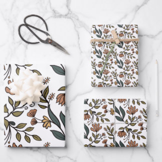 Whimsical Flowers & Leaves Bouquet Wrapping Paper Sheet