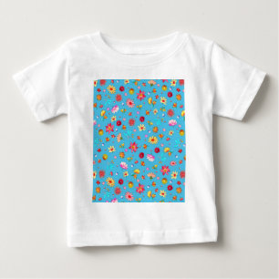 Whimsical Flowers on Blue Background Baby T-Shirt