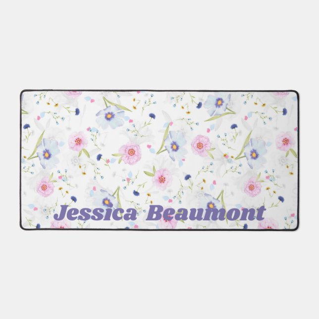 Whimsical Flowers Personalized  Desk Mat (Front)
