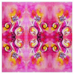 WHIMSICAL FLOWERS pink fuchsia yellow Fabric