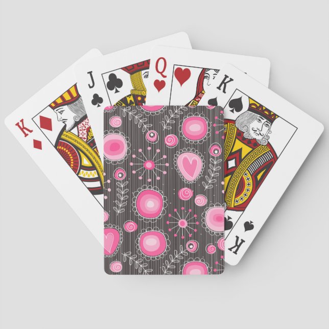 Whimsical Flowers Pink Playing Cards (Back)