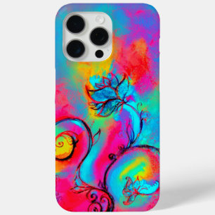 WHIMSICAL FLOWERS,Pink Yellow Blue Floral Swirls iPhone 15 Pro Max Case