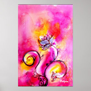 WHIMSICAL FLOWERS pink yellow blue Poster