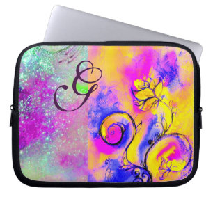 WHIMSICAL FLOWERS pink yellow fuchsia,blue Laptop Sleeve
