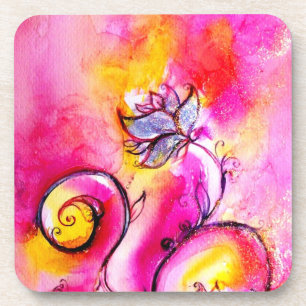 WHIMSICAL FLOWERS  pink yellow fuchsia Coaster