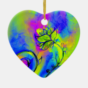 WHIMSICAL FLOWERS pink yellow purple,blue Ceramic Ornament