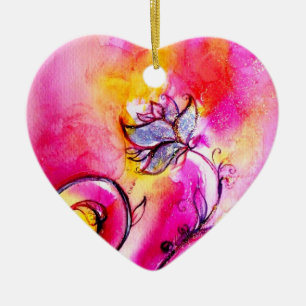 WHIMSICAL FLOWERS pink yellow purple Ceramic Ornament