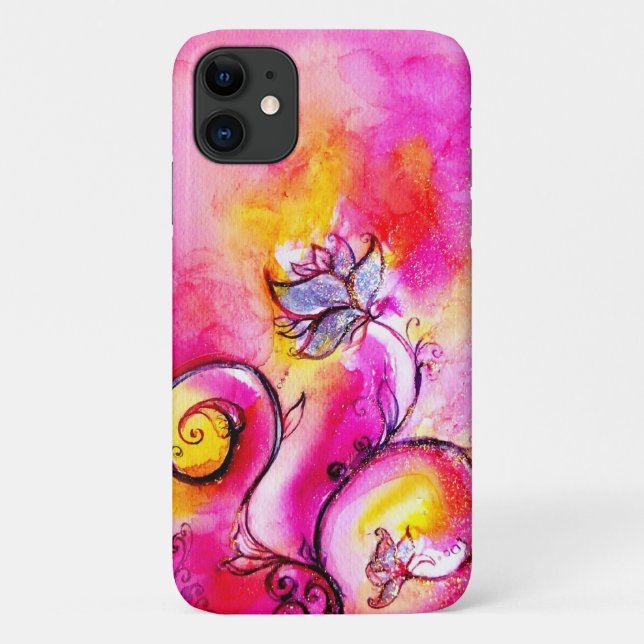 WHIMSICAL FLOWERS,Pink Yellow Purple Floral Swirls Case-Mate iPhone Case (Back)