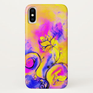 WHIMSICAL FLOWERS,Pink Yellow Purple Floral Swirls iPhone X Case