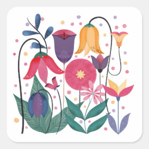 Whimsical Flowers Square Sticker