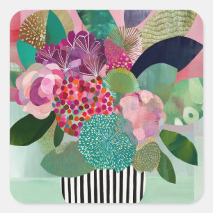 Whimsical flowers square sticker