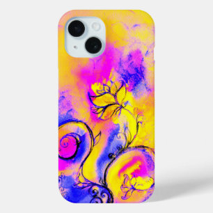 WHIMSICAL FLOWERS ,SWIRLS IN YELLOW PINK PURPLE iPhone 15 CASE