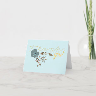 Whimsical Flowers Teal Pink Grey Flowing Motif Thank You Card
