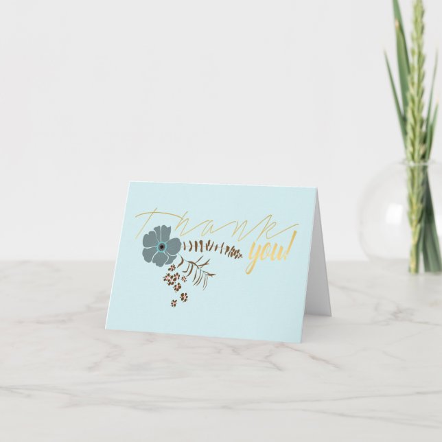 Whimsical Flowers Teal Pink Grey Flowing Motif Thank You Card (Front)