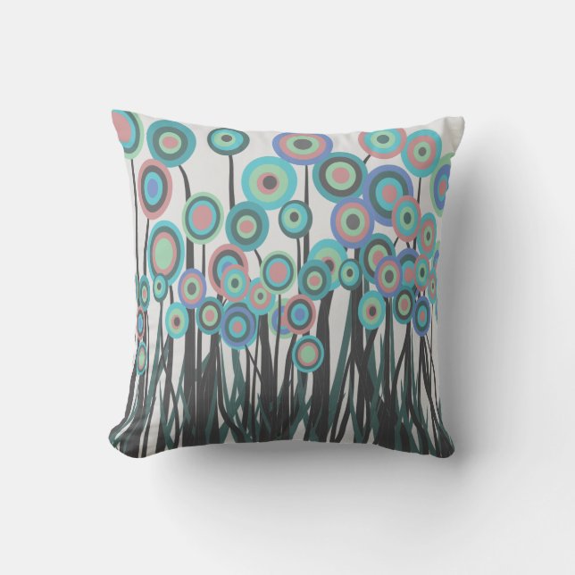 Whimsical Flowers Throw Pillow (Front)
