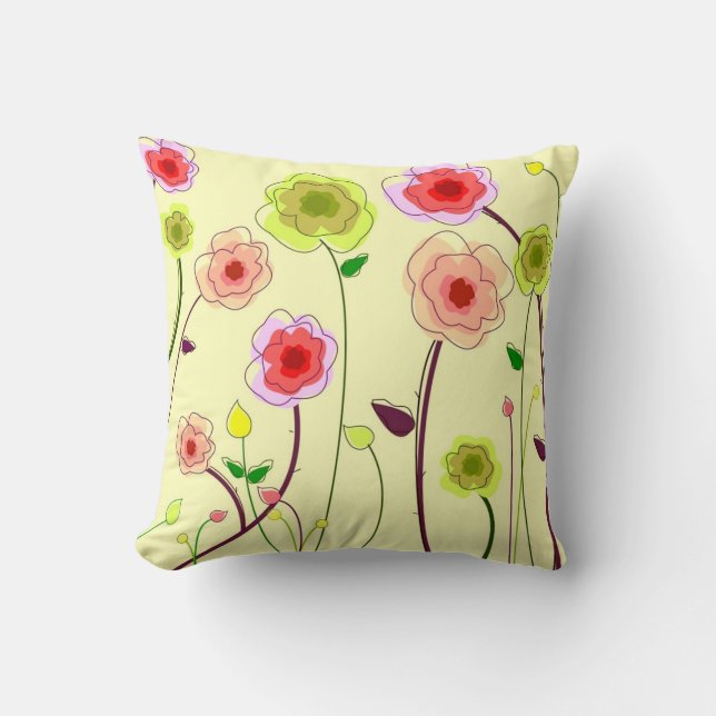 Whimsical Flowers Throw Pillow (Front)