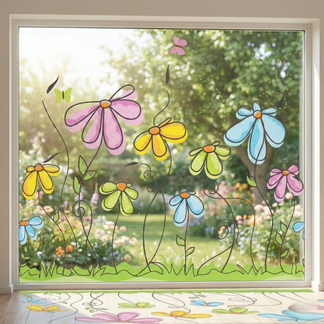 Whimsical Flowers Window Cling (The happiest window ever.)