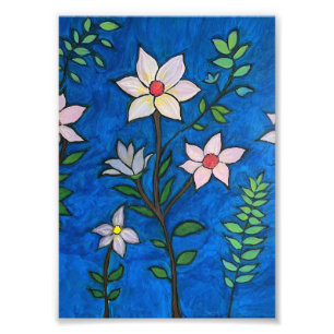 Whimsical Flowers with Blue Background Photo Print