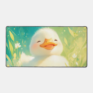 Whimsical Fluffy Duckling Rosy Cheek Spring Meadow Desk Mat