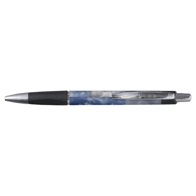 Whimsical fluffy white clouds in Cornish blue sky Pen (Back)