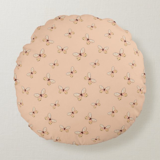 Whimsical Fluttering Butterflies Pattern Round Pillow (Front)