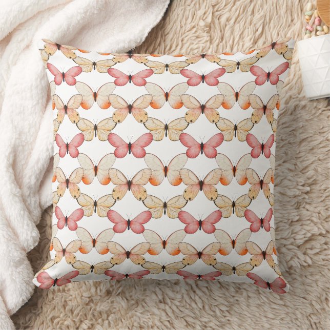 Whimsical Fluttering Butterflies Pattern Throw Pillow (Blanket)
