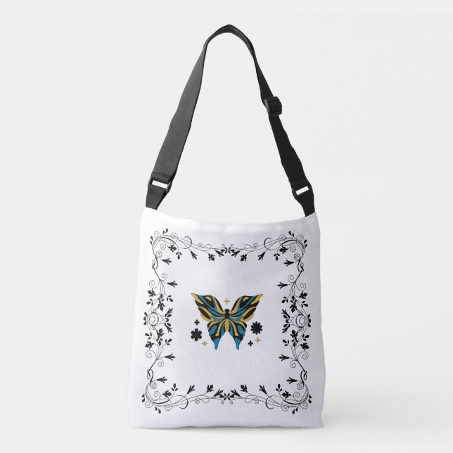 Whimsical Fluttering Stylized Butterfly Crossbody Bag (Front)