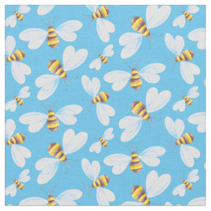 Whimsical flying bee watercolor art pattern fabric