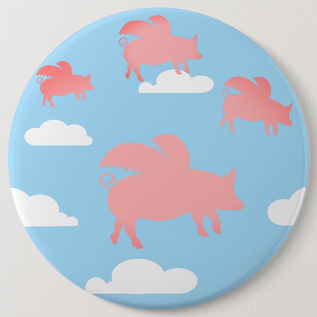 Whimsical Flying Pigs 6 Inch Round Button (Front)