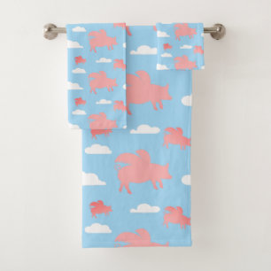 Whimsical Flying Pigs Bath Towel Set