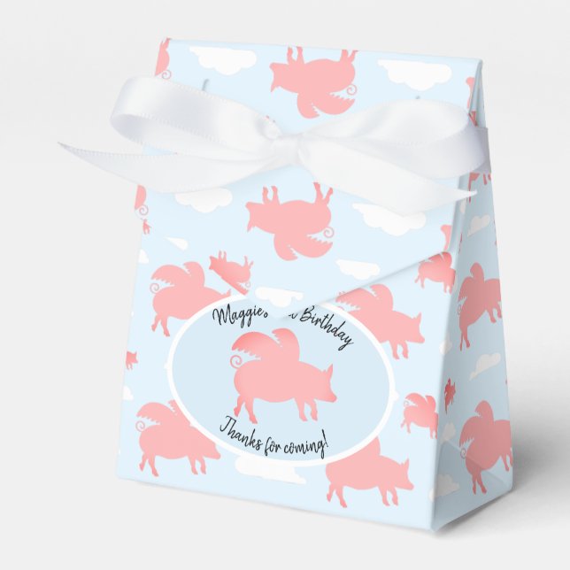 Whimsical Flying Pigs Favor Box (Front Side)
