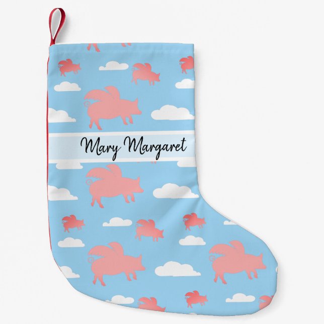 Whimsical Flying Pigs Small Christmas Stocking (Front)