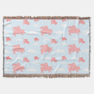Whimsical Flying Pigs Throw Blanket