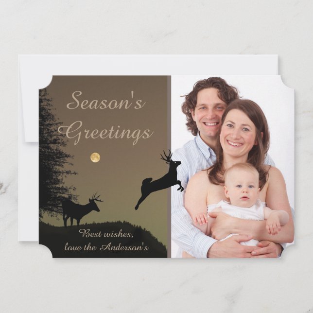 Whimsical Flying Reindeer Silhouette Custom Photo Card (Front)