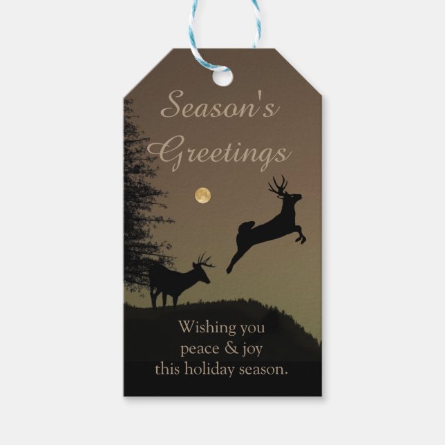 Whimsical Flying Reindeer Silhouette Gift Tags (Front)