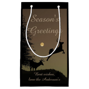 Whimsical Flying Reindeer Silhouette Personalised Small Gift Bag