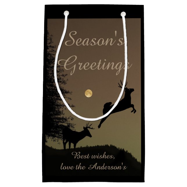 Whimsical Flying Reindeer Silhouette Personalised Small Gift Bag (Front)