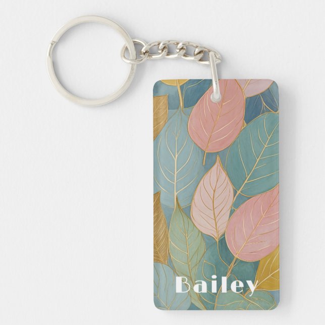 Whimsical Foliage: Pastel Leaves Keychain (Front)