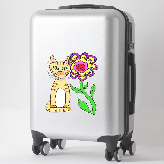 Whimsical Folk Art Cat and Colourful Flower (Suitcase)