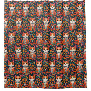 Whimsical Folk Art Cat and Flowers